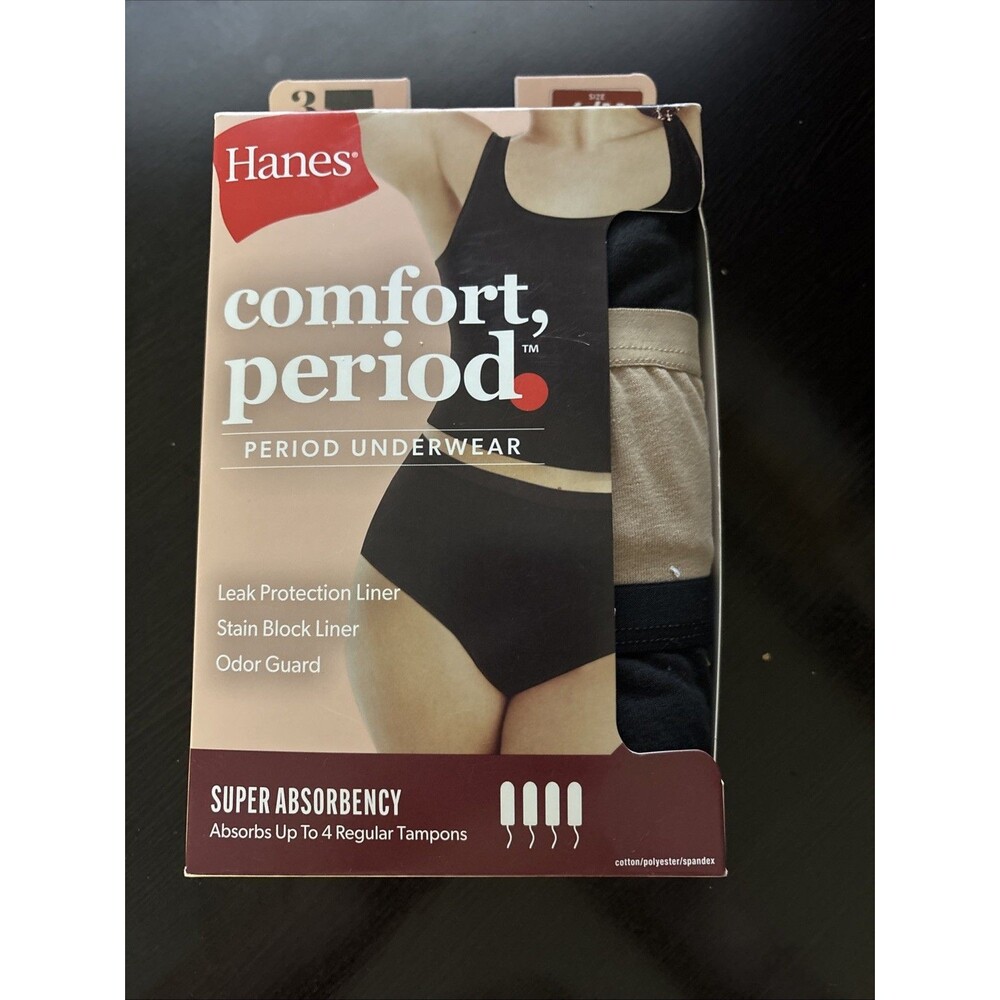 Hanes Comfort Period Briefs - 3 Pack - Super Absorbency Women - Size 6 (M)